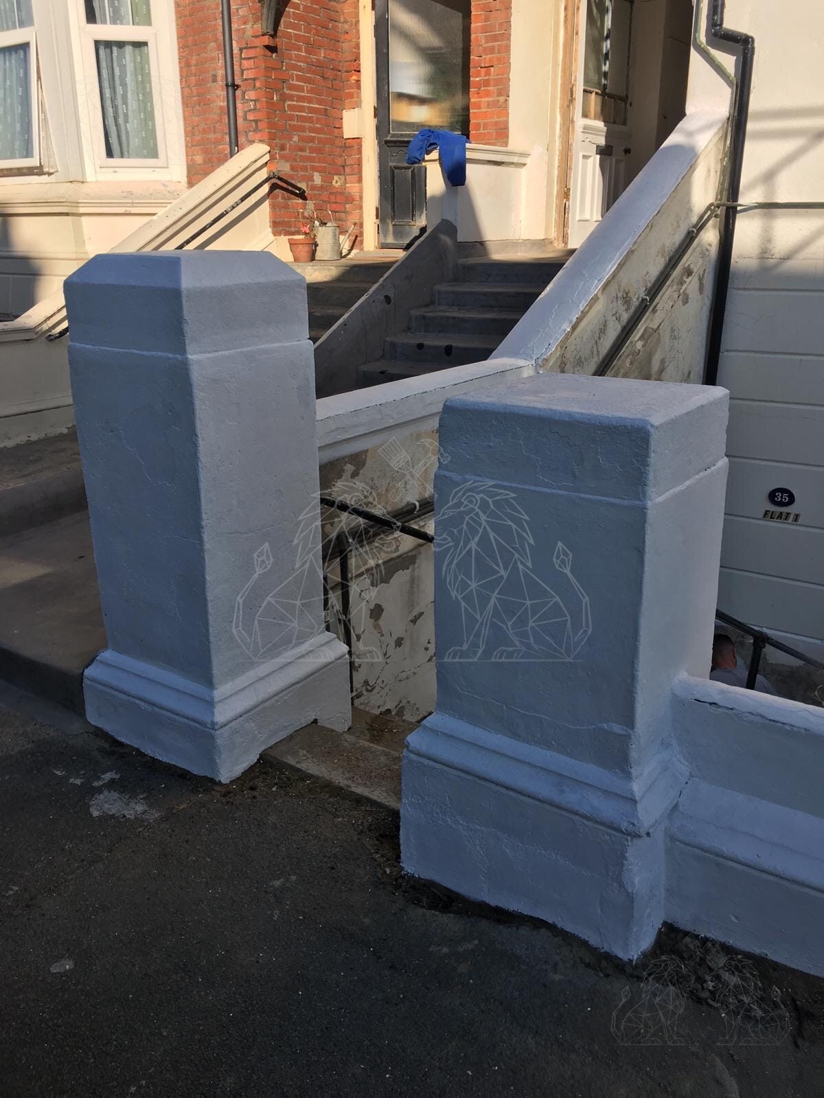 Repaired entrance columns